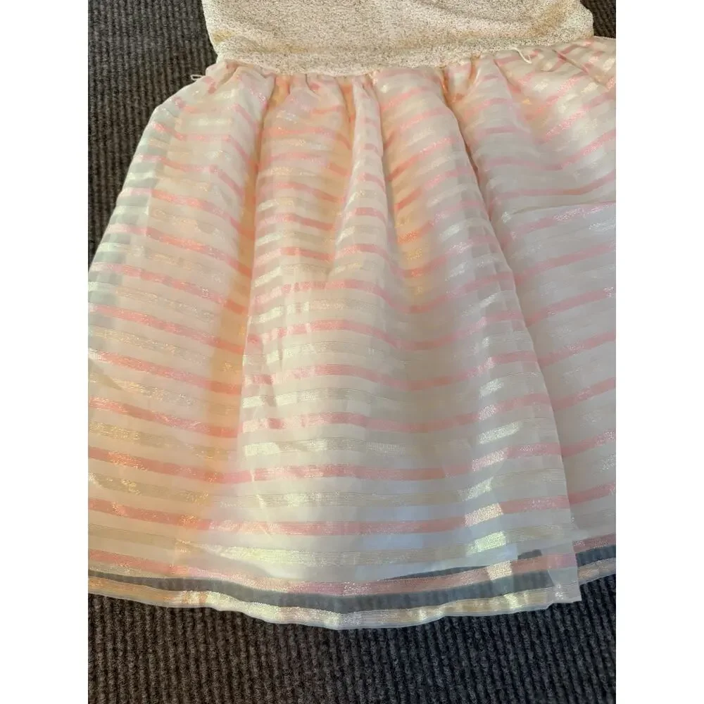 The Children's Place Girls XXL Ivory Gold Sparkle Pink Striped Party Dress